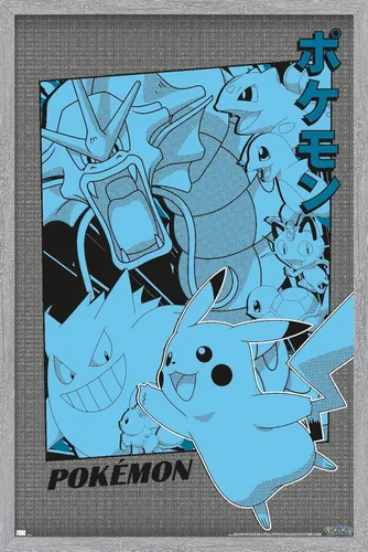 Vista 16 de Trends International Pokémon - Póster de pared de anime grupal, 14.72 x 22.37 pulgadas, versión enmarcada de madera de granero
