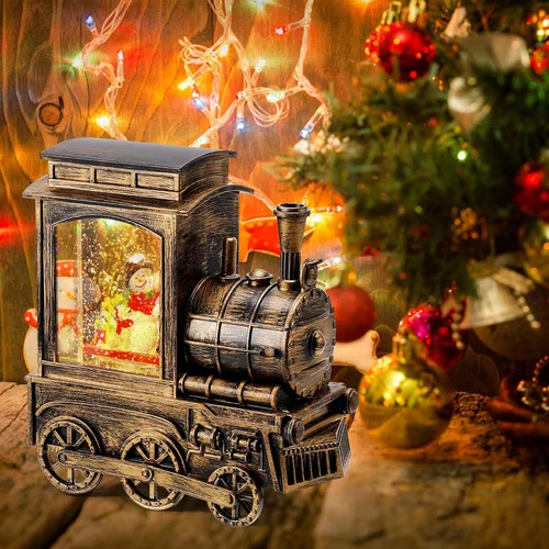 Vista 7 de IPOW Tren de linterna de globo de nieve de Navidad con purpurina de remolino de agua, musical e iluminado, temporizador de 6 horas, alimentado por