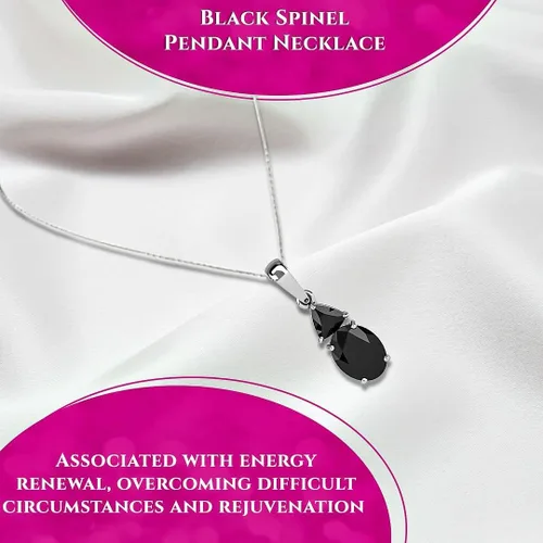 Vista 3 de Shop LC - Collar con colgante negro para mujer chapado en platino plata de ley 925 cadena única de 20 pulgadas No es una piedra preciosa