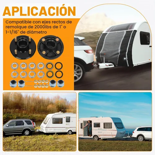 Vista 7 de Juego de 2 cubos de remolque de 4 lengüetas para 2000 libras, cubo de remolque de 4 x 4 pulgadas, para ejes de remolque de 1 pulgada y 1-1/16