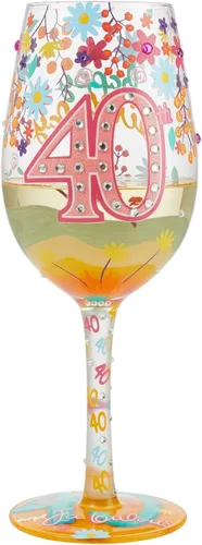 Vista 2 de Enesco Designs by Lolita Happy 40th Birthday - Copa de vino artesanal pintada a mano, 15 onzas, multicolor