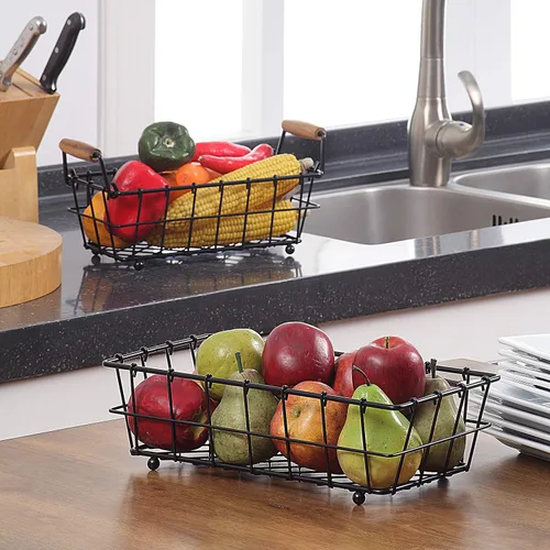 Vista 3 de SunnyPoint Cesta rectangular de alambre para pan de frutas de 2 niveles (negro, metal)