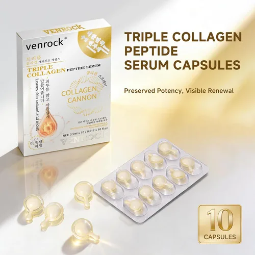 Vista 2 de Venrock Triple Collagen Peptide Cápsulas - Suero antienvejecimiento con acetil hexapéptido-8 Tratamiento reafirmante y antiarrugas para líneas