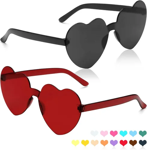 Vista 80 de Lentes de sol con forma de corazón, 2 pares de lentes de sol en forma de corazón, gafas de sol rave para mujeres, regalos de fiesta