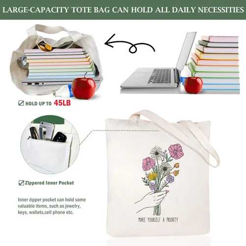 Vista 6 de Andeiltech - Bolsa de lona para mujer, con diseño de gato bonito y estética, bolsas reutilizables para compras y comestibles, con bolsillo