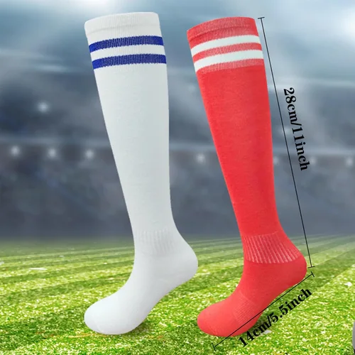 Vista 2 de 10 pares de calcetines de fútbol para niños, elásticos hasta la rodilla, calcetines coloridos de fútbol atlético para niños y niñas