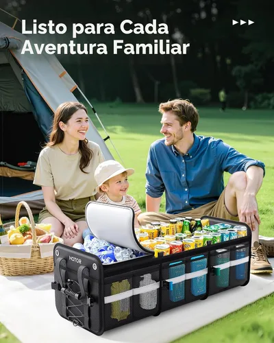 Vista 8 de HOTOR Organizador de maletero, organizador de automóvil de 3 compartimentos y almacenamiento con bolsa refrigeradora, organizador de almacenamiento