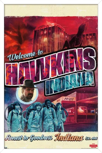 Vista 13 de Trends International Netflix Stranger Things - Póster de pared de Welcome to Hawkins Indiana, 22.4 pulgadas de largo x 14.7 W, versión enmarcada