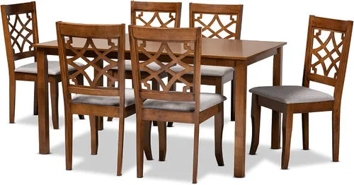 Vista 14 de Baxton Studio Mael - Juego de 2 sillas de comedor y sillas de comedor tapizadas de tela gris y acabado marrón oscuro de madera