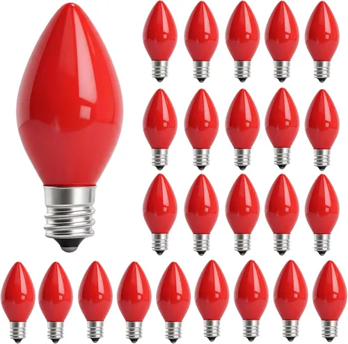 Vista 13 de Paquete de 25 bombillas azules de Navidad, bombillas incandescentes azules C7 de repuesto, bombillas de cerámica de vidrio vintage de 5 W