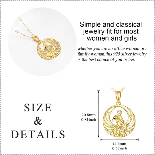 Vista 5 de KECHO 14K Gold Phoenix Necklace Gifts for Women Yellow Gold Rising Phoenix Pendant Necklace Jewelry Gifts