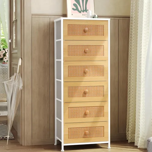 Vista 12 de Crestlive Products Cómoda de ratán, torre de almacenamiento alta de tela, cómoda con asas, unidad organizadora para dormitorio, pasillo, entrada