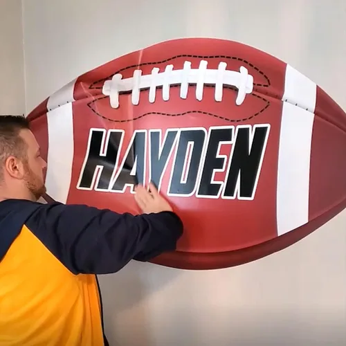 Vista 3 de Large Custom Football Wall Decal, Custom Name, 28"h x 48"w, 0568, For smooth walls only
