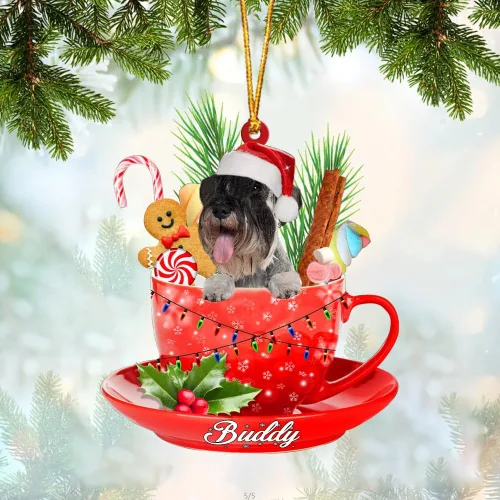 Vista 96 de Alaskan Malamute - Adorno de tetera de perro sentado en una tetera de Navidad, adorno de Navidad con nombre personalizado, adorno de automóvil