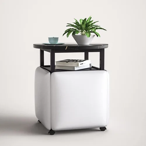 Vista 12 de Asiento de cubo 5 en 1 con ruedas giratorias y mesa de café, sillas apilables para sofá, taburete, taburete otomano anidable, para sala de estar