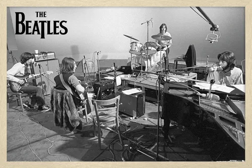 Vista 10 de The Beatles - Póster de pared de Let It Be Studio, 22.4 pulgadas de largo x 14.7 pulgadas de ancho, versión enmarcada de madera de granero