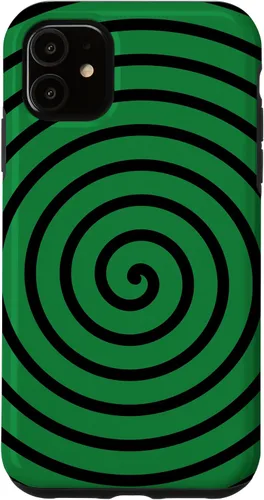 Vista 5 de Carcasa minimalista para iPhone 14 con diseño minimalista en espiral negro sobre verde