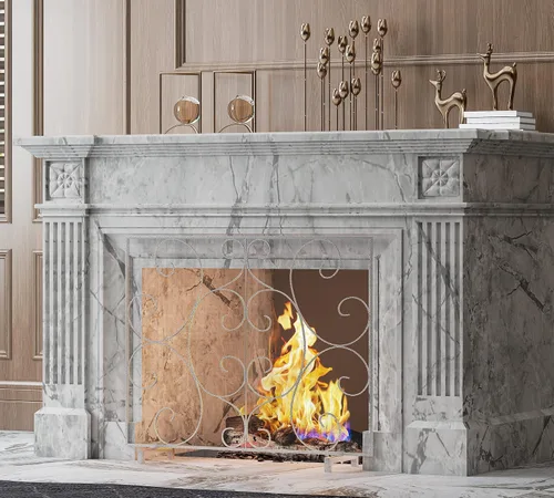 Vista 6 de Kingson Pantalla decorativa para chimenea de panel único independiente, cubierta artesanal de malla metálica duradera, protector contra chispas