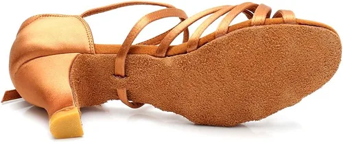 Vista 3 de Zapatos de baile latino para mujer, de satén, profesional, para sala de baile, salsa, práctica, rendimiento