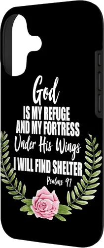 Vista 2 de God is My Refuge Christian Bible Psalms 91 Floral Case for iPhone 17