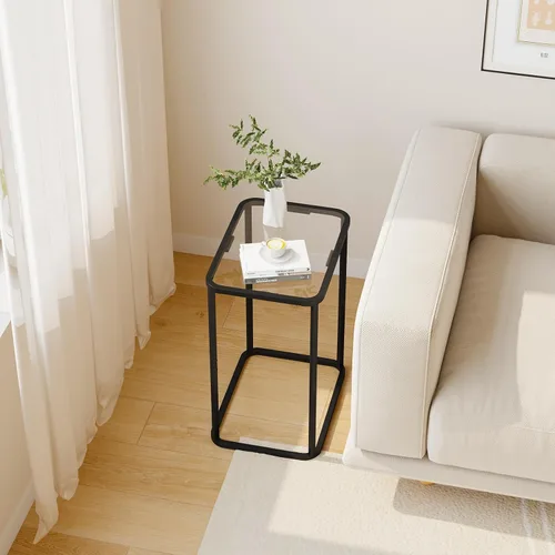 Vista 6 de Garden 4 you Mesa auxiliar de cristal, mesa auxiliar rectangular con marco de metal, moderna mesita de noche para oficina, dormitorio, sala de Negro