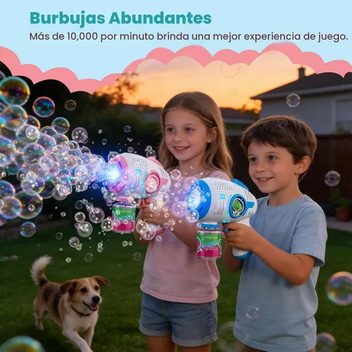 Vista 3 de Paquete de 2 pistolas de burbujas iluminadas para niños, 4 botellas y 10 recambios
