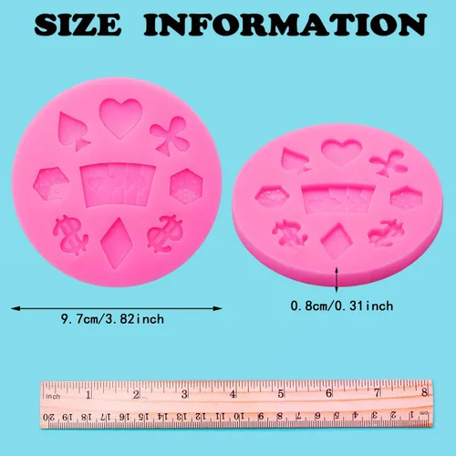 Vista 2 de WILLBOND 2 moldes de silicona para póquer, moldes de chocolate con temática de casino en 3D, mini tarjetas de corazón para dulces, fondant, rosa