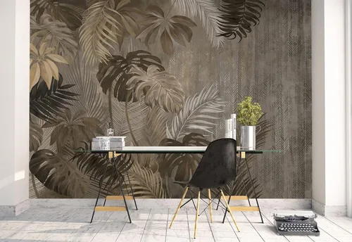 Vista 2 de Papel tapiz de pared de bambú con respaldo de tortuga y hojas de plátano para dormitorio, sala de estar, despegar y pegar, 98 x 58 pulgadas