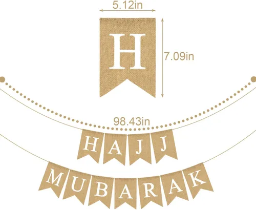 Vista 5 de Yute arpillera Hajj Mubarak Banner Mantel Chimenea Fiesta Guirnalda Decoración