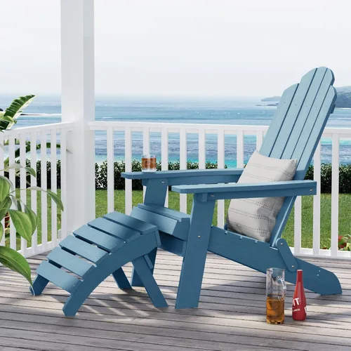 Vista 4 de MXIMU Taburete otomano plegable Adirondack para exteriores: Taburete de plástico HIPS para patio, fácil montaje, reposapiés para todo tipo de clima