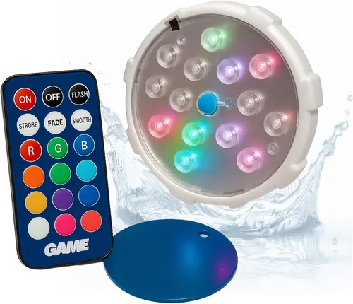 Vista 10 de Game Luces de piscina: 12 colores, 4 modos, fácil de instalar, control remoto, utiliza 3 pilas AAA, para piscinas sobre el suelo Wire-free pool