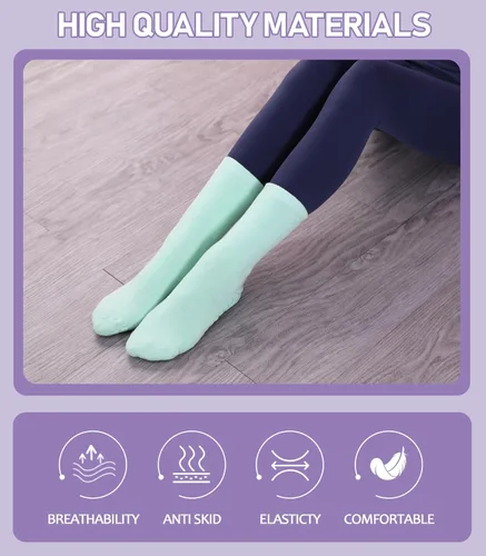 Vista 5 de LANLEO Calcetines de pilates con empuñaduras para mujer, calcetines antideslizantes para yoga, baile, atletismo, entrenamiento, hospital, calcetines