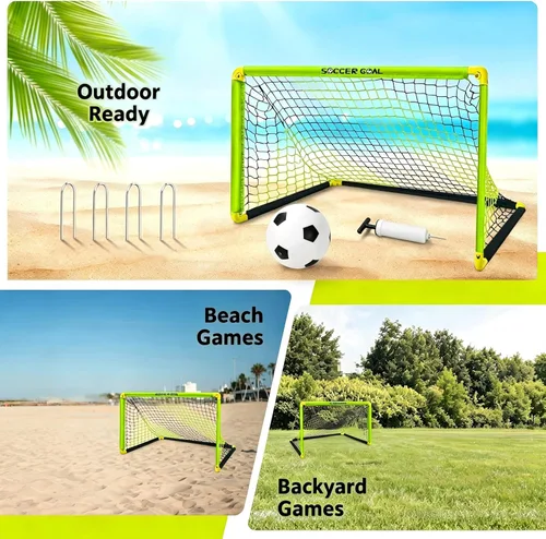 Vista 3 de Eastgoing Juego de portería de fútbol portátil, mini red de fútbol para interiores y exteriores con red, pelota y bomba. Conjuntos de portería
