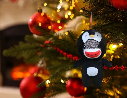 Vista 6 de Plushland Juguetes de peluche de Navidad, lindo calcetín suave Sockiez mono decoración de árbol de Navidad, bonito regalo de Navidad, adorno