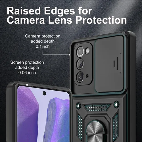 Vista 3 de Funda para Galaxy Note 20, con protector de pantalla de TPU flexible autorreparable [2 unidades] y cubierta de cámara deslizante, anillo de rotación