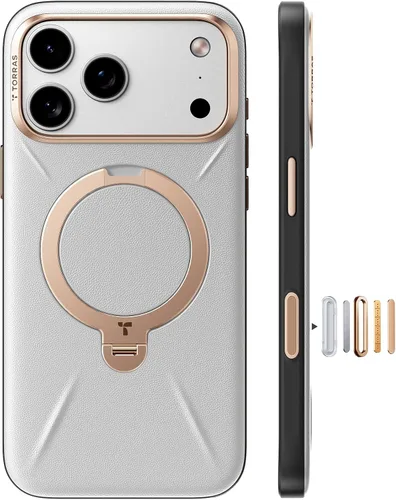 Vista 10 de TORRAS Q3 VegSkin - Funda de piel para iPhone 17 Pro Max, soporte magnético de 360 grados, compatible con MagSafe, control de cámara, a prueba