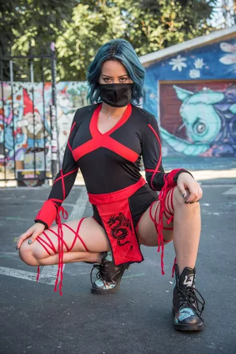 Vista 4 de Leg Avenue - Conjunto sensual de ninja dragón para mujeres con enterizo y máscara disfraz para Halloween