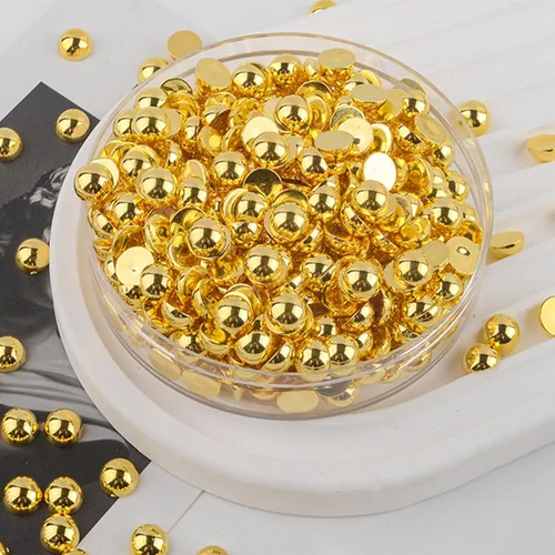 Vista 2 de 5000 PIEZAS de 4mm de Perlas Planas para Artesanía Oro, Perlas de Media Ronda de Imitación a Granel para Proyectos de Manualidades, Perlas de Parte