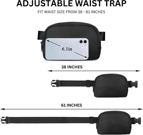 Vista 4 de Riñonera unisex con correa ajustable, bolsa de cintura pequeña, Negro -, Fifteen Riñonera