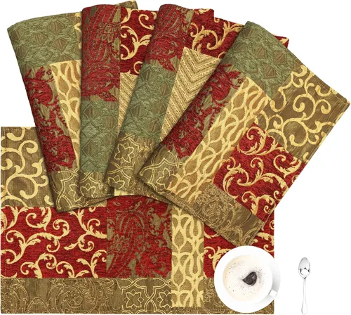 Vista 16 de Loom and Mill Juego de 4 Manteles Individuales de Damasco de Lujo, Manteles Individuales de Mesa Jacquard Beige Antideslizantes para Hogar Cocina