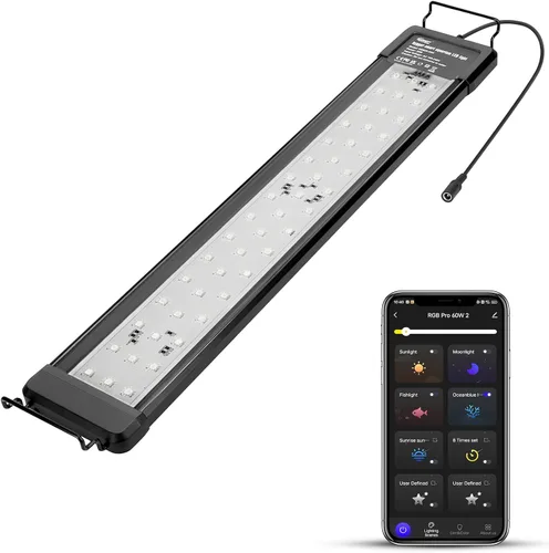 Vista 9 de hygger - Luz LED inteligente para acuario de 18 W, con control por Bluetooth y aplicación, luz de tanque de peces de espectro completo con ciclo