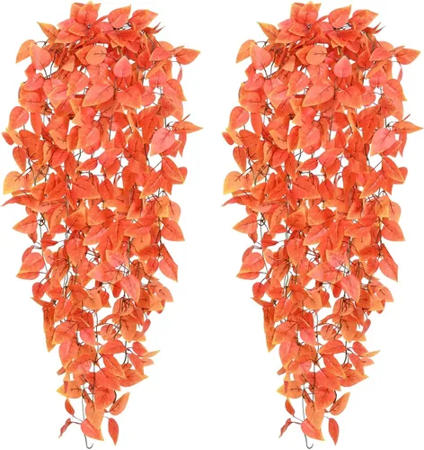 Vista 22 de BLEUM CADE Plantas colgantes falsas, 2pcs plantas colgantes artificiales en maceta, enredaderas de mandala falsas, plantas colgantes vegetación