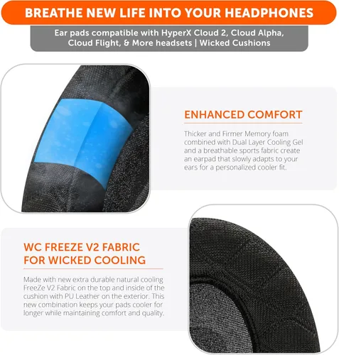 Vista 4 de WC Freeze V2 Cloud Alpha - Almohadillas de gel refrigerante en ángulo para HyperX Cloud Alpha y más, de Wicked Cushions Almohadillas en ángulo