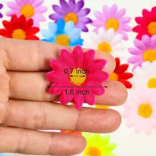 Vista 7 de WILLBOND 100 paquetes de flores de margarita de tela para decoración de Pascua, cabezas de flores artificiales de 4 cm, flores falsas para adorno