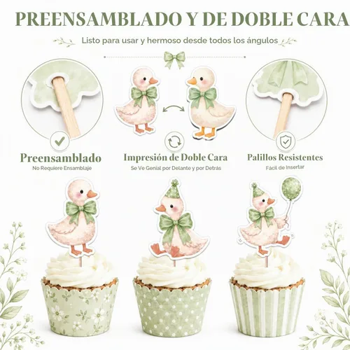 Vista 2 de ALISSAR 36 adornos verdes para cupcakes de ganso tonto, decoración