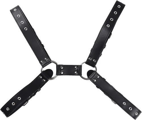 Vista 6 de CHICTRY Arnés de cuero ajustable gótico para hombre, correa para el pecho, cinturón, disfraz, club