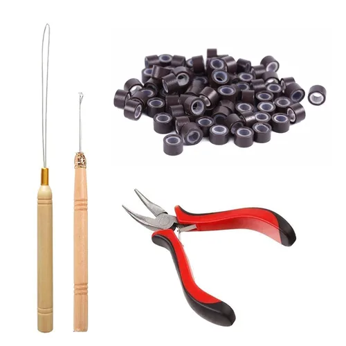 Vista 11 de Orgrimmar Extensiones de cabello para quitar alicates y gancho de tracción, 500 piezas de anillos de micro silicona, kit de herramientas para Negro