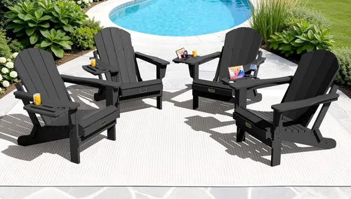 Vista 32 de SERWALL Silla Adirondack plegable para exteriores, silla de patio con portavasos - Ejército