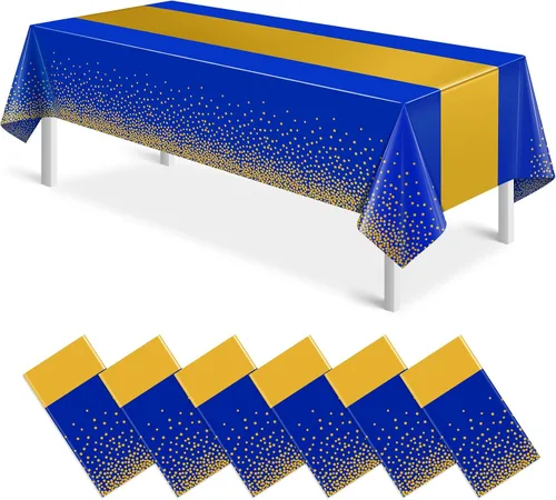 Vista 48 de MASHAN 1 mantel negro y azul para decoración de fiesta, mantel de plástico negro impreso azul, funda rectangular desechable para cumpleaños, boda
