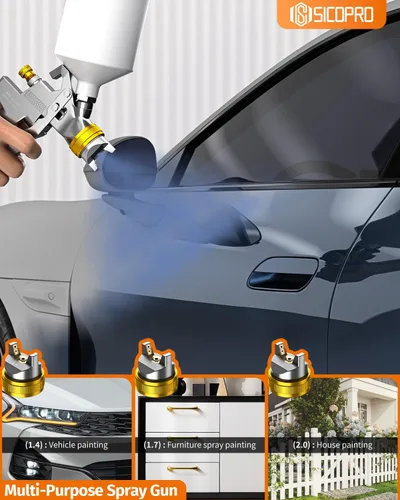 Vista 7 de Pistola pulverizadora de pintura HVLP, pulverizador de pintura a aire para pintura de casas, automóviles, pistolas de pintura automotrices